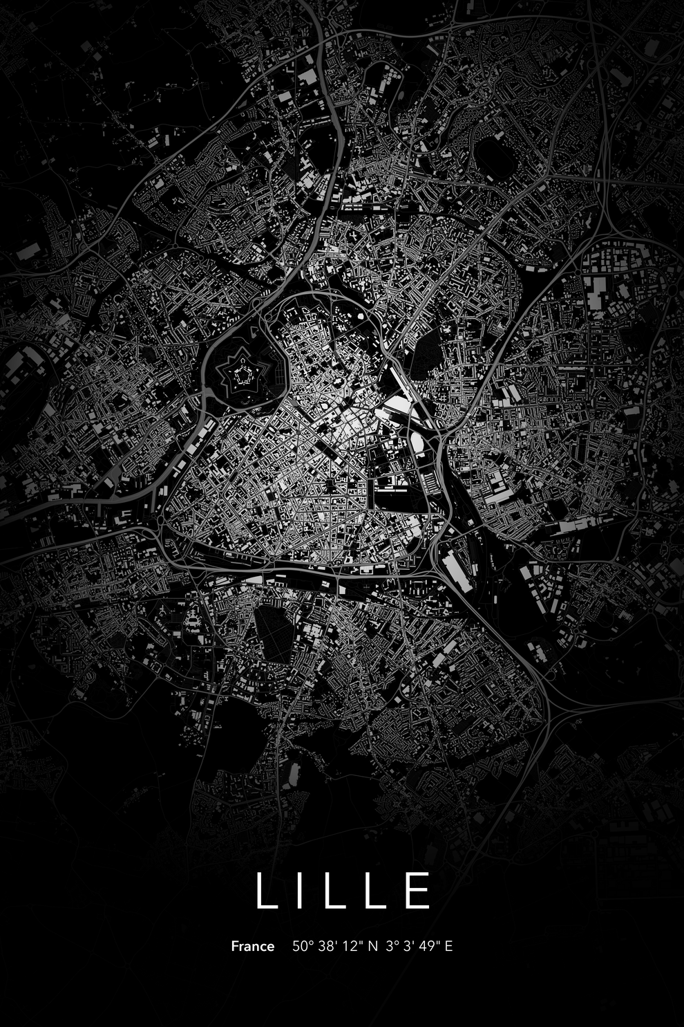 Carte de Lille nuit - Affiche personnalisée