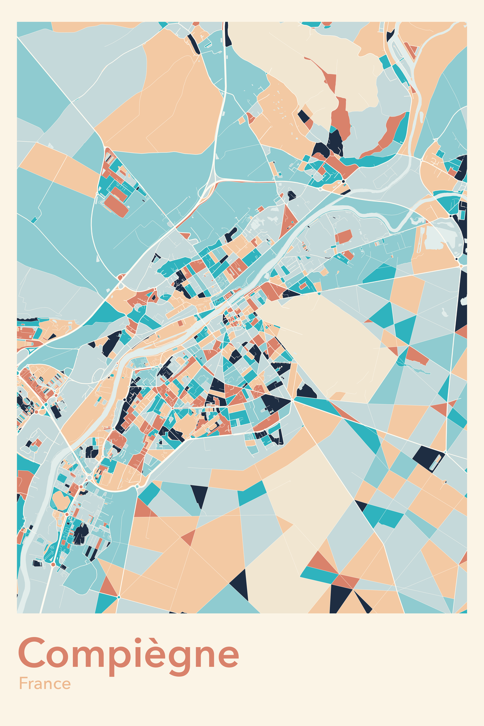 Plan de Compiègne coloré - Carte personnalisée