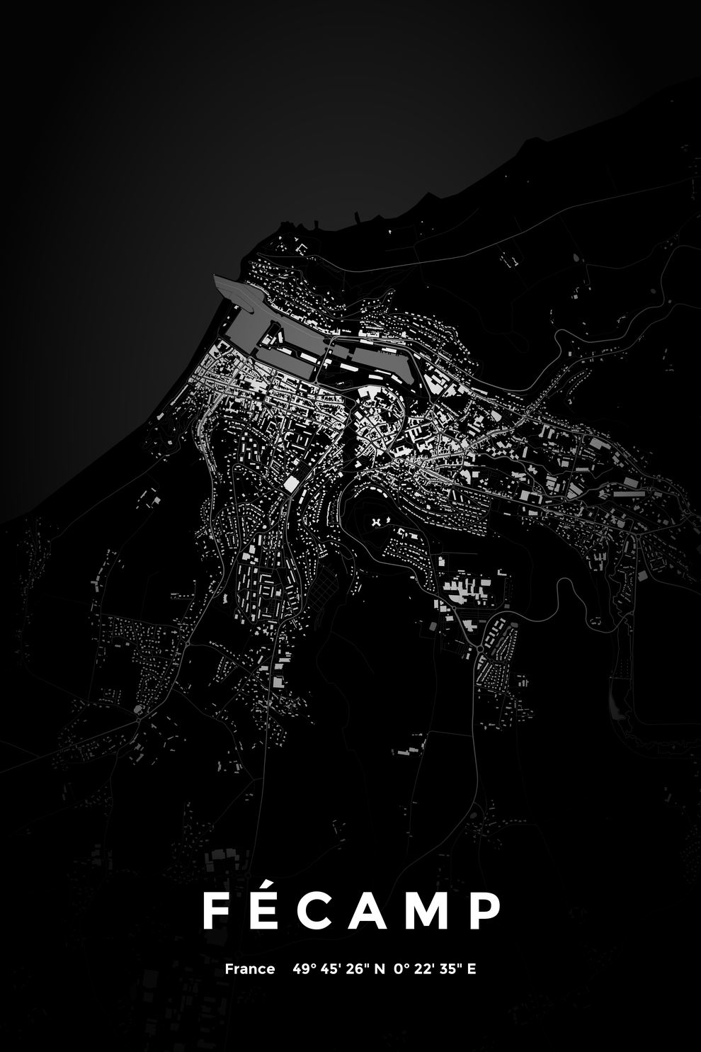 Carte de Fécamp nuit - Affiche personnalisée