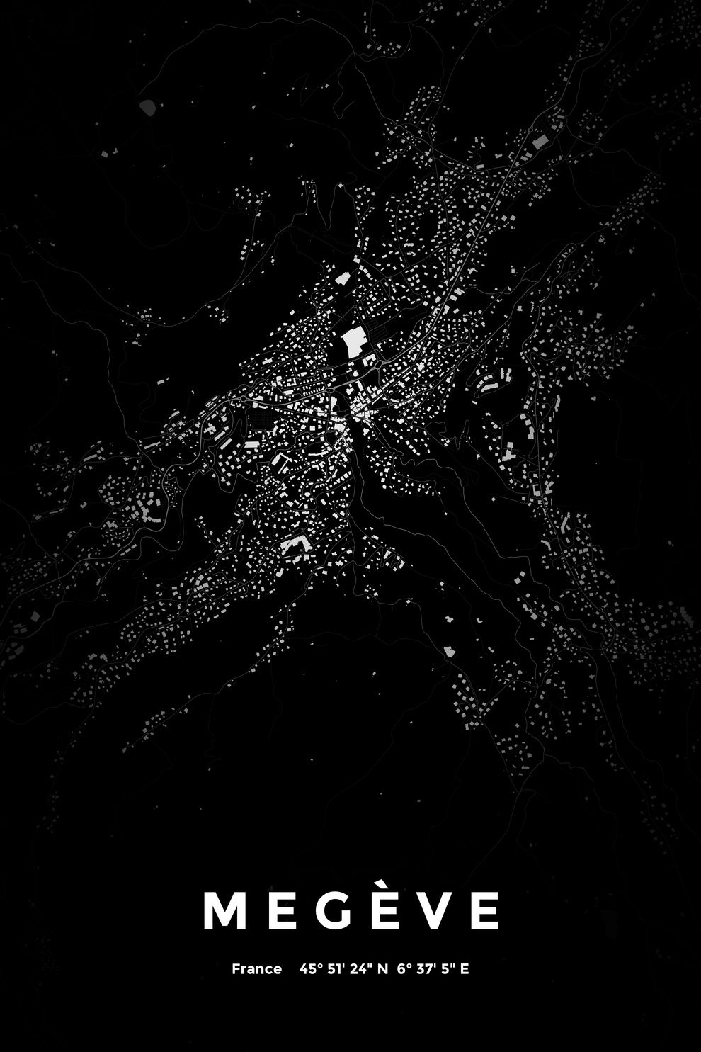 Carte de Megève nuit - Affiche personnalisée