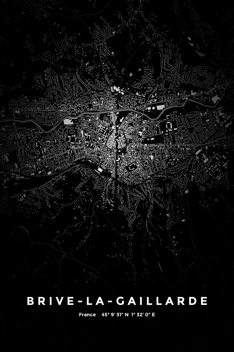 Carte de Brive-la-Gaillarde nuit - Affiche personnalisée