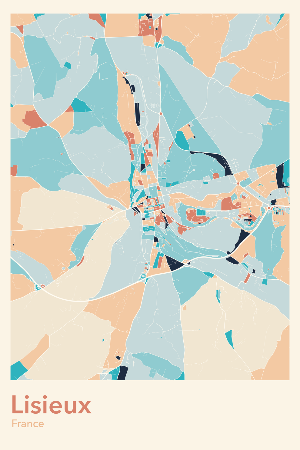 Plan de Lisieux coloré - Carte personnalisée