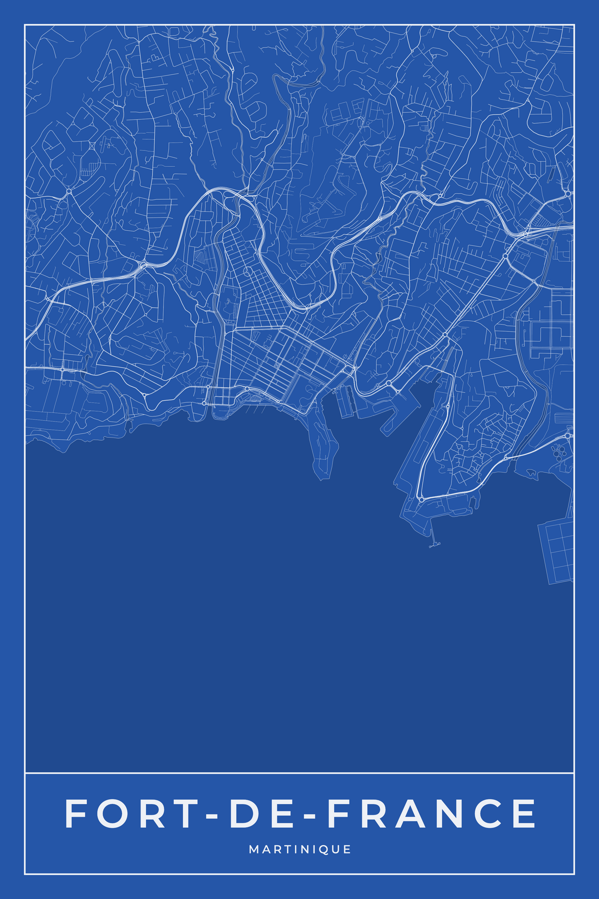 Carte de Fort-de-France bleue - Affiche personnalisée