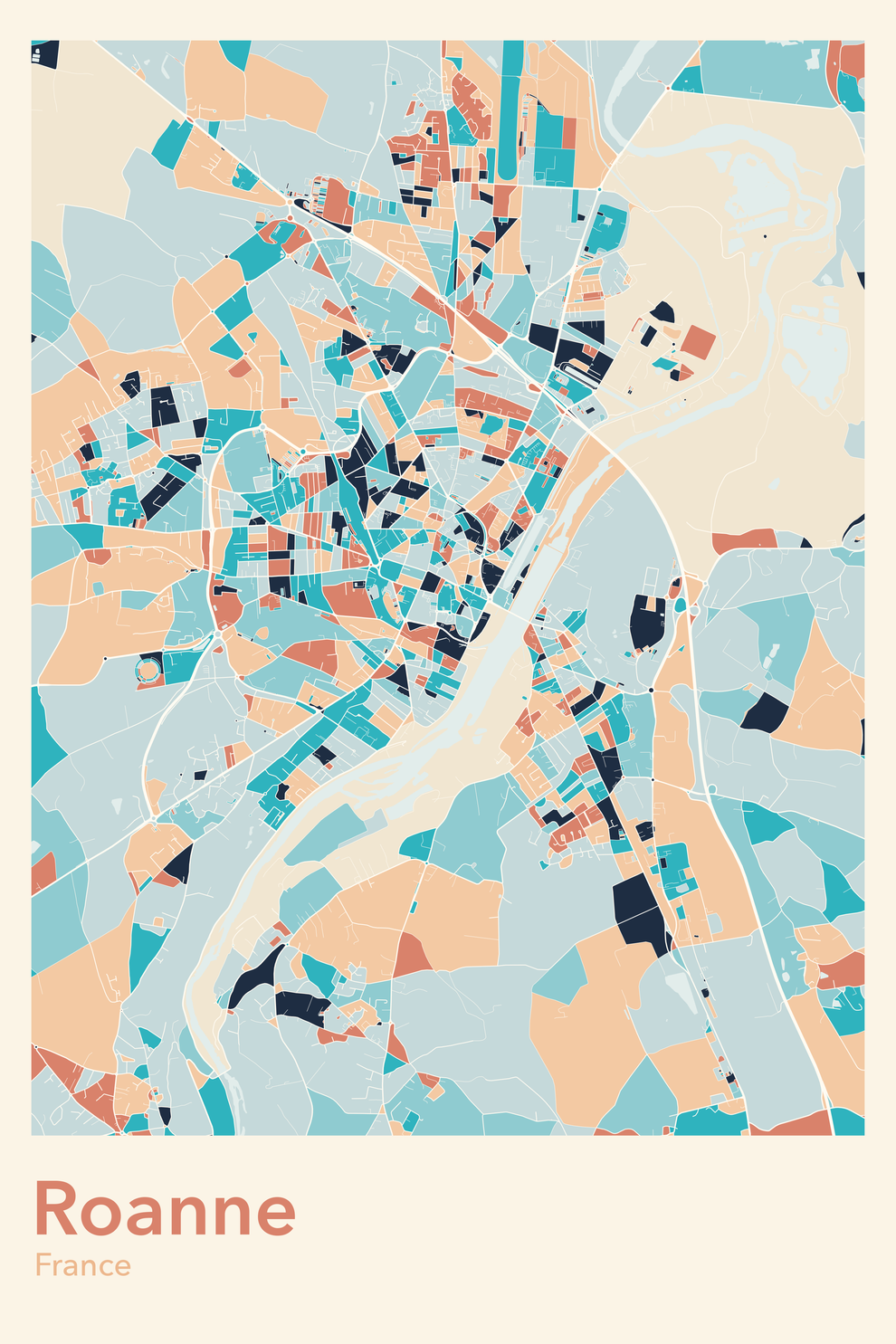 Plan de Roanne coloré - Carte personnalisée