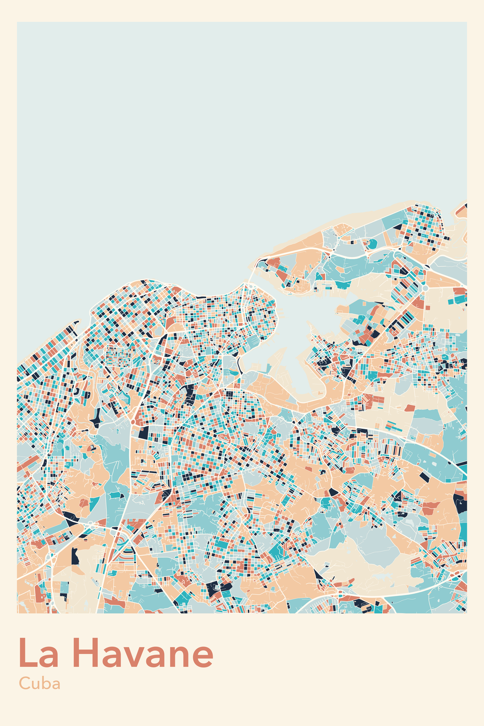 Plan de La Havane coloré - Carte personnalisée
