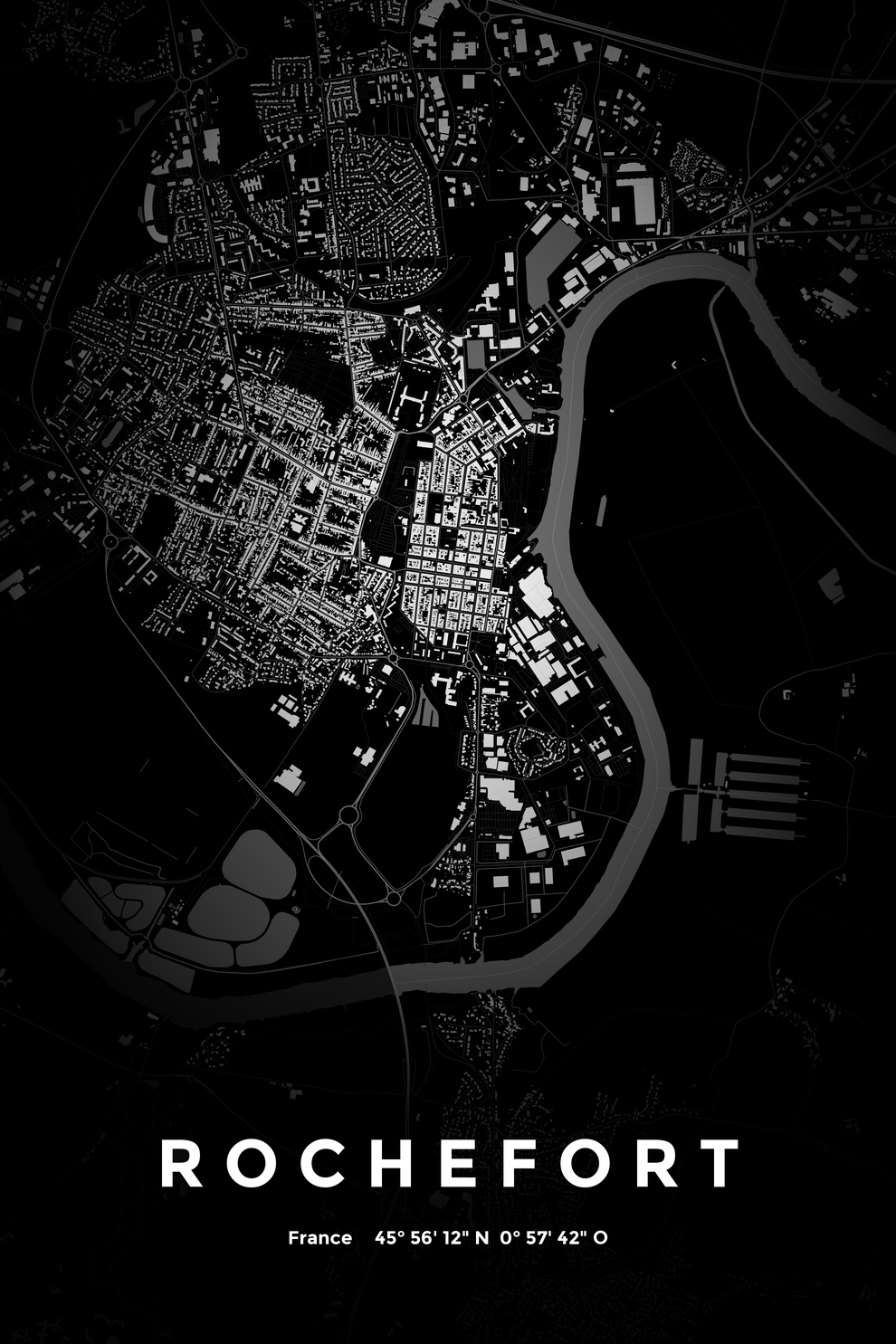 Carte de Rochefort nuit - Affiche personnalisée