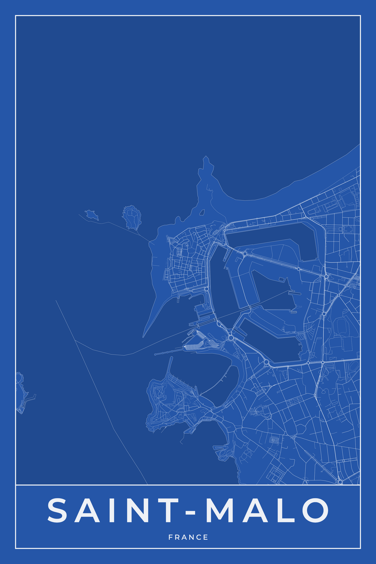 Carte de Saint-Malo bleue - Affiche personnalisée