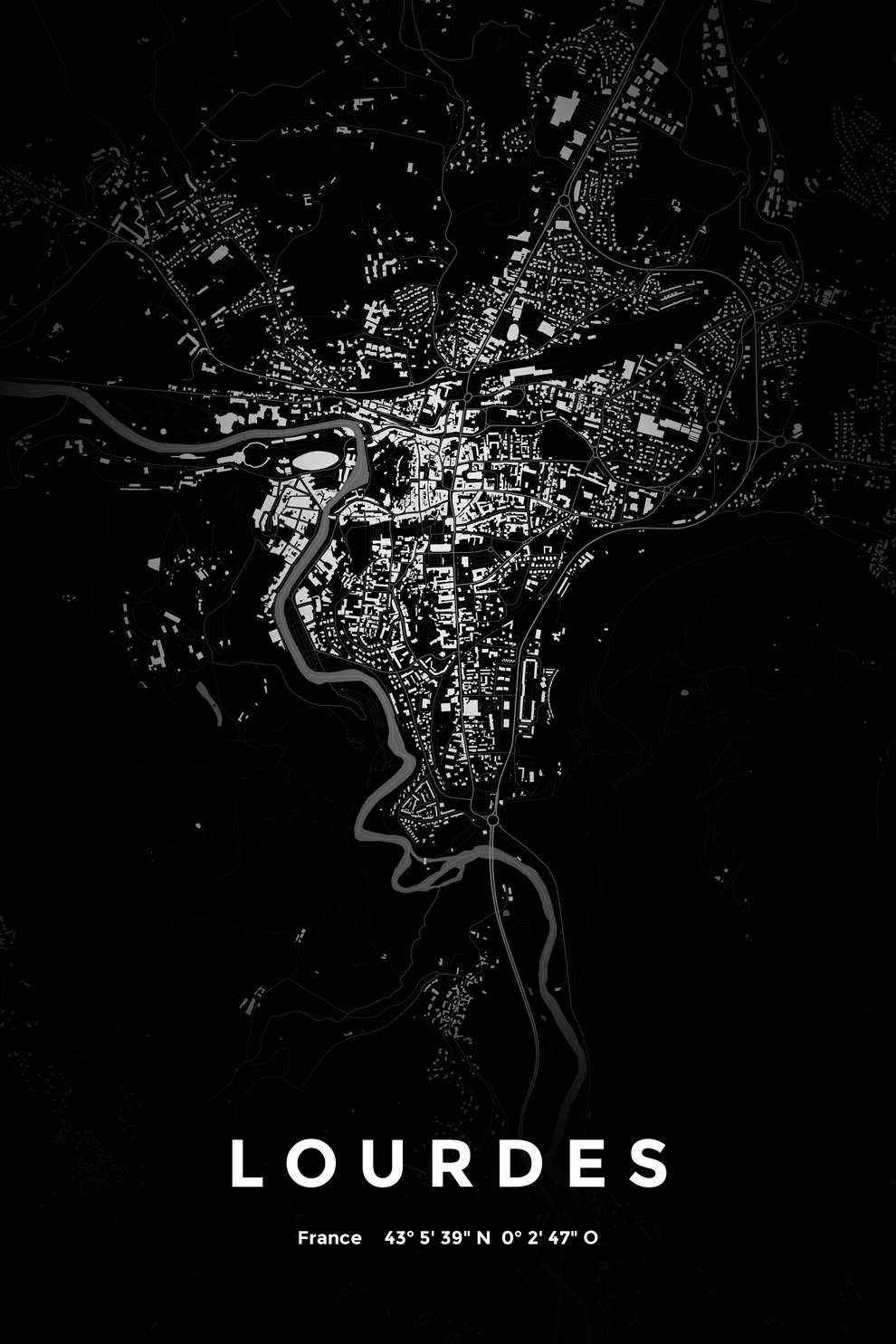 Carte de Lourdes nuit - Affiche personnalisée
