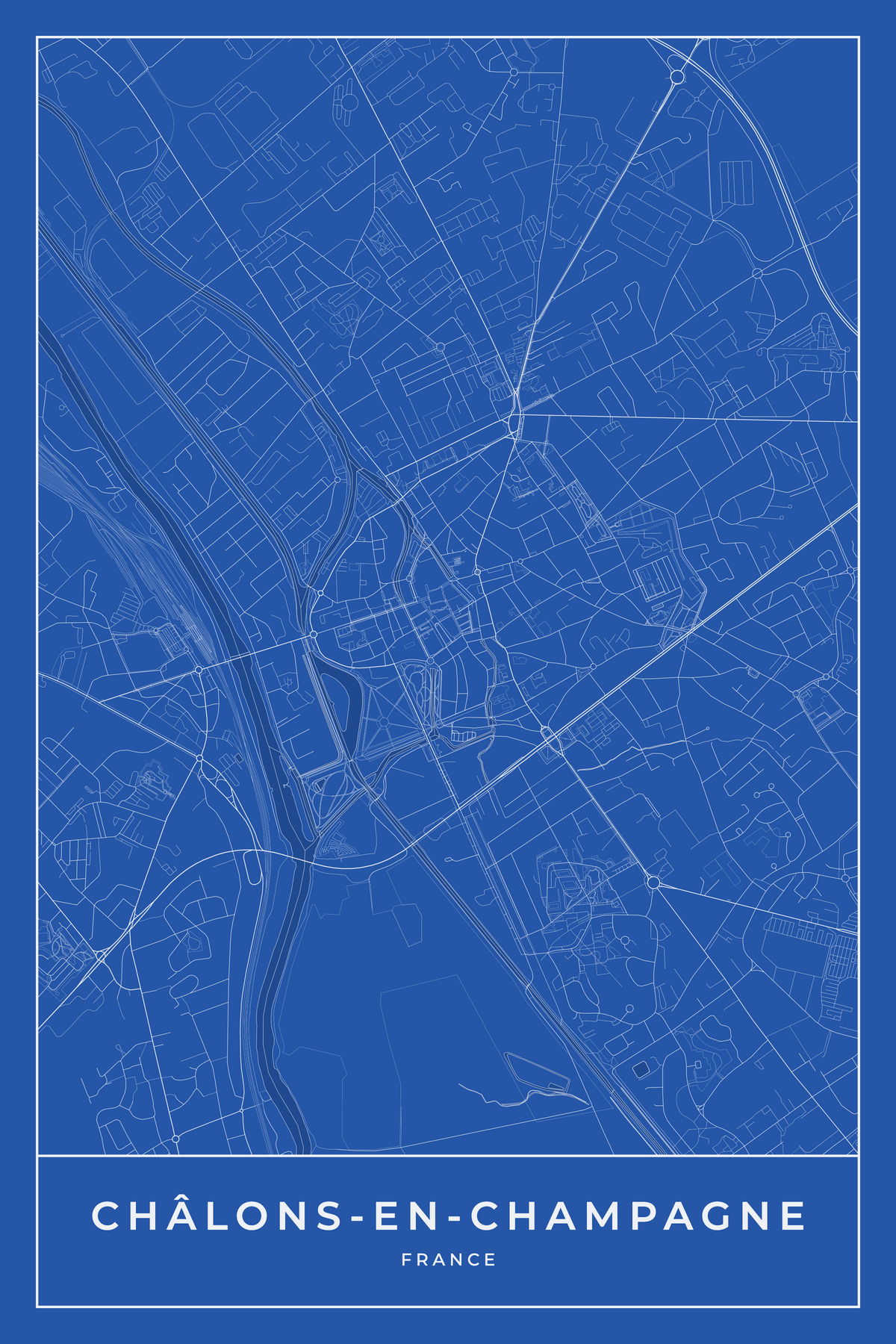 Carte de Châlons-en-Champagne bleue - Affiche personnalisée