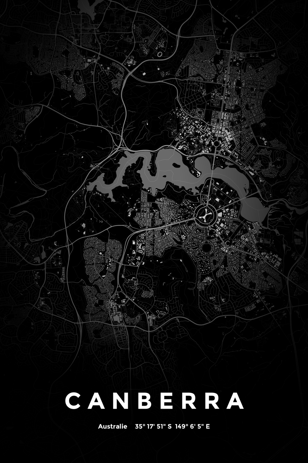 Carte de Canberra nuit - Affiche personnalisée
