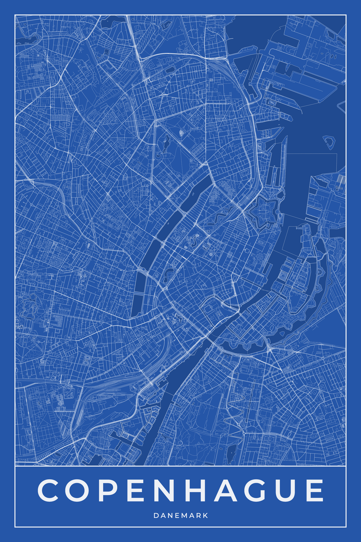 Carte de Copenhague bleue - Affiche personnalisée