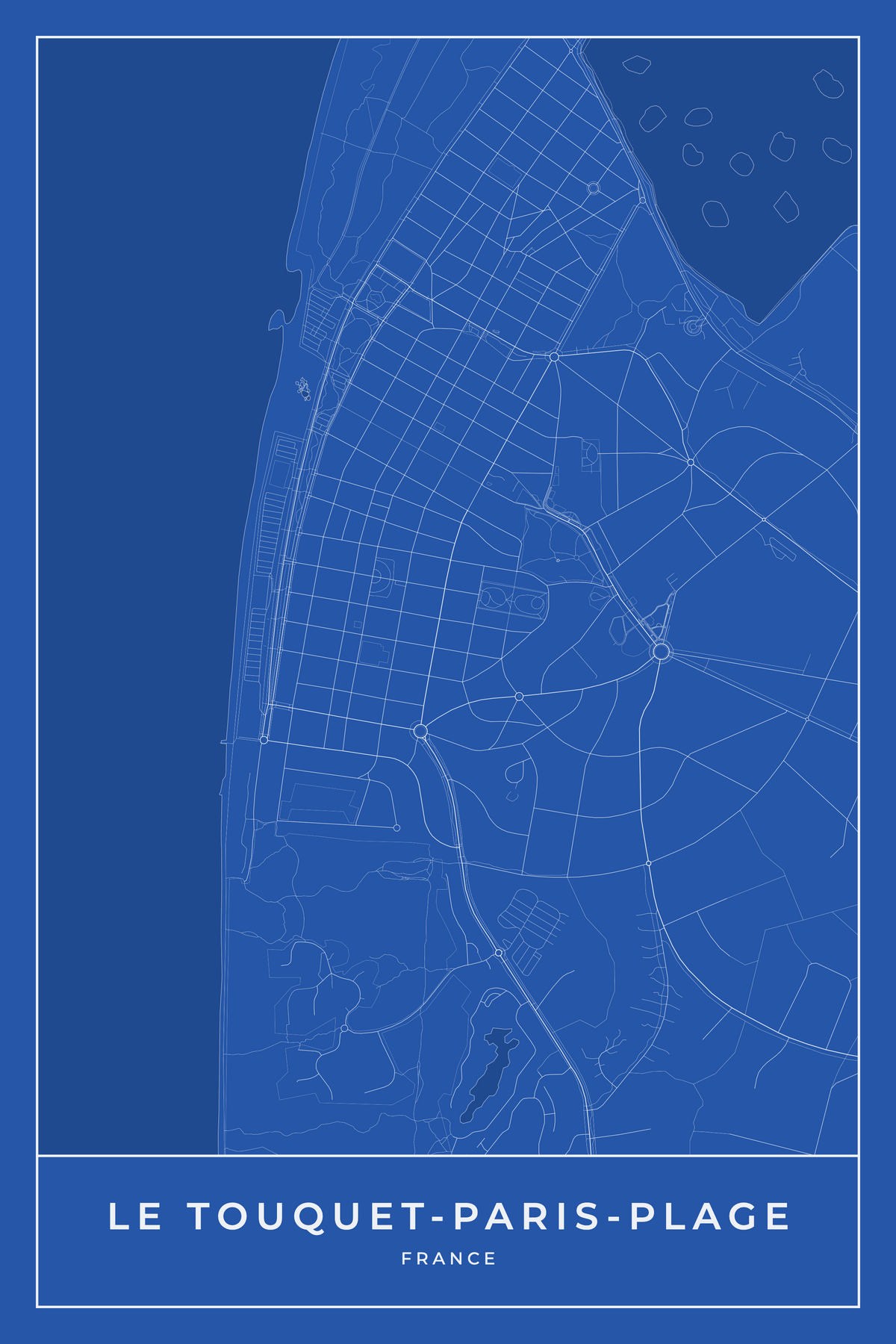 Carte du Touquet-Paris-Plage bleue - Affiche personnalisée