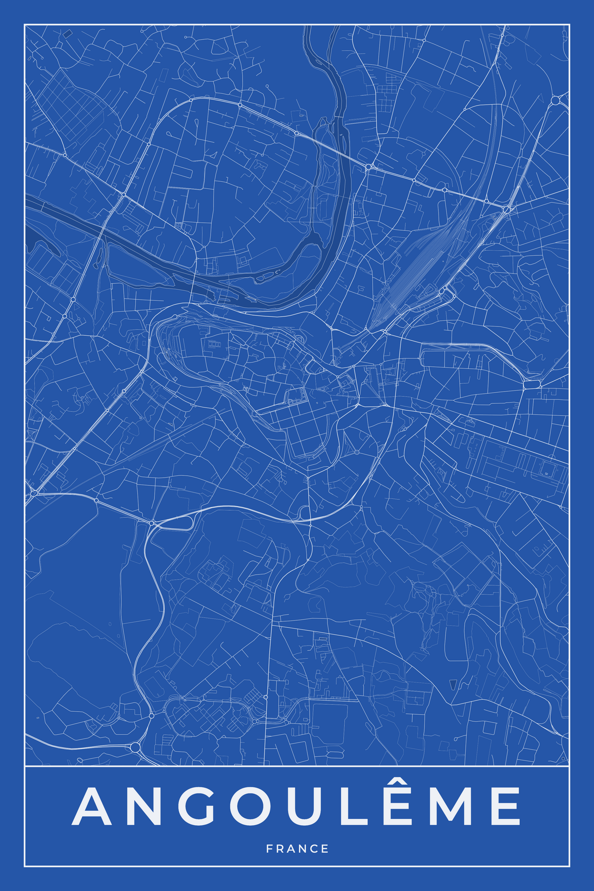 Carte d'Angoulême bleue - Affiche personnalisée