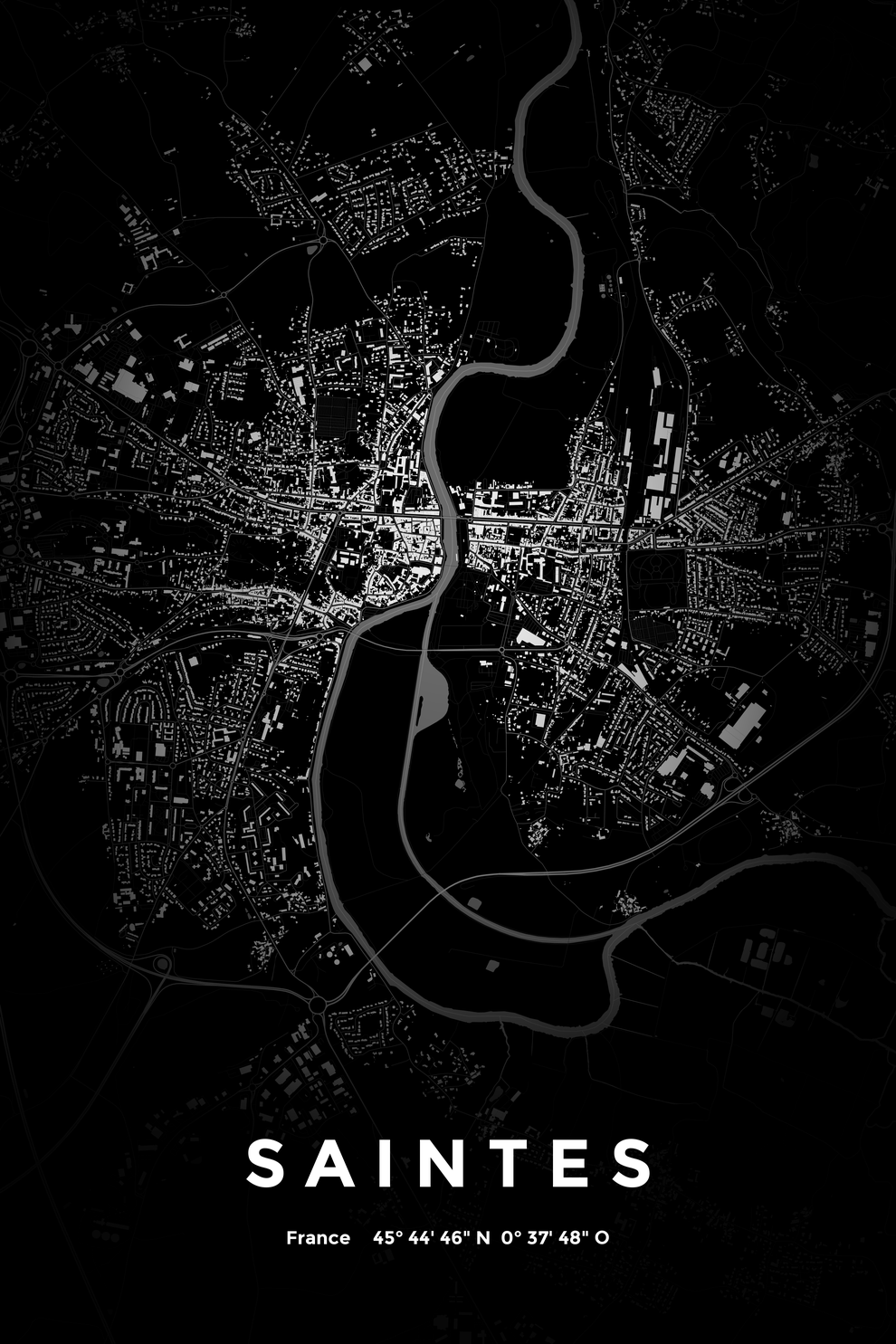 Carte de Saintes nuit - Affiche personnalisée