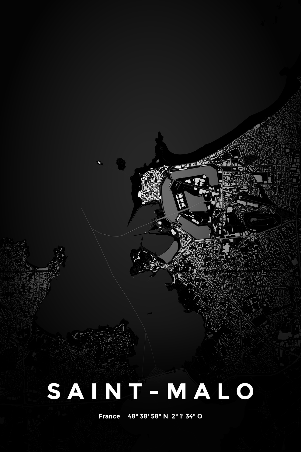 Carte de Saint-Malo nuit - Affiche personnalisée