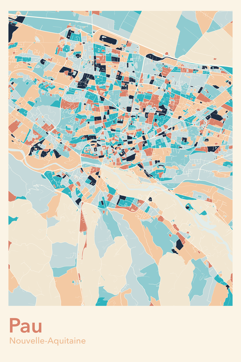 Plan de Pau coloré - Carte personnalisée