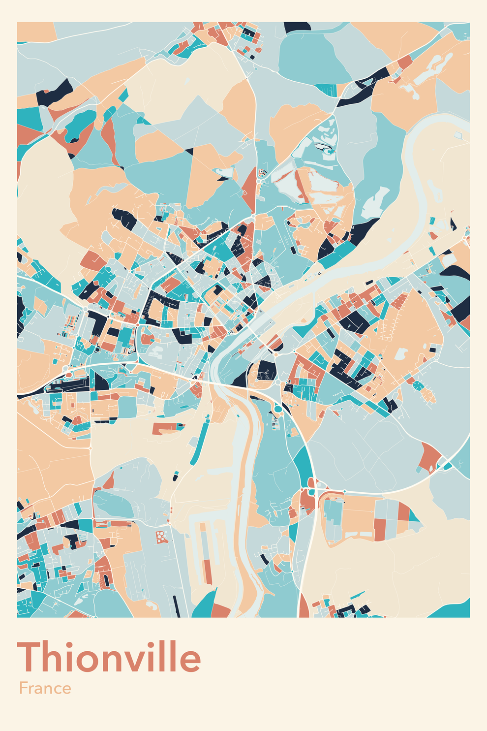 Plan de Thionville coloré - Carte personnalisée