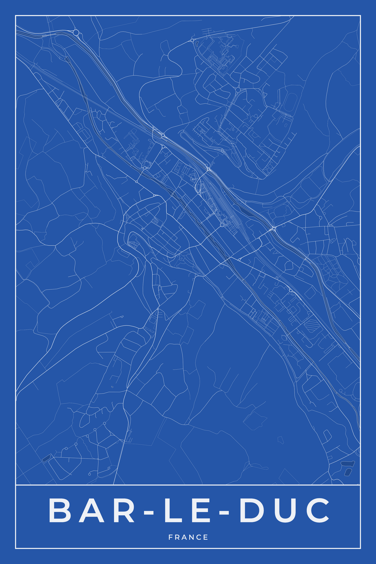 Carte de Bar-le-Duc bleue - Affiche personnalisée