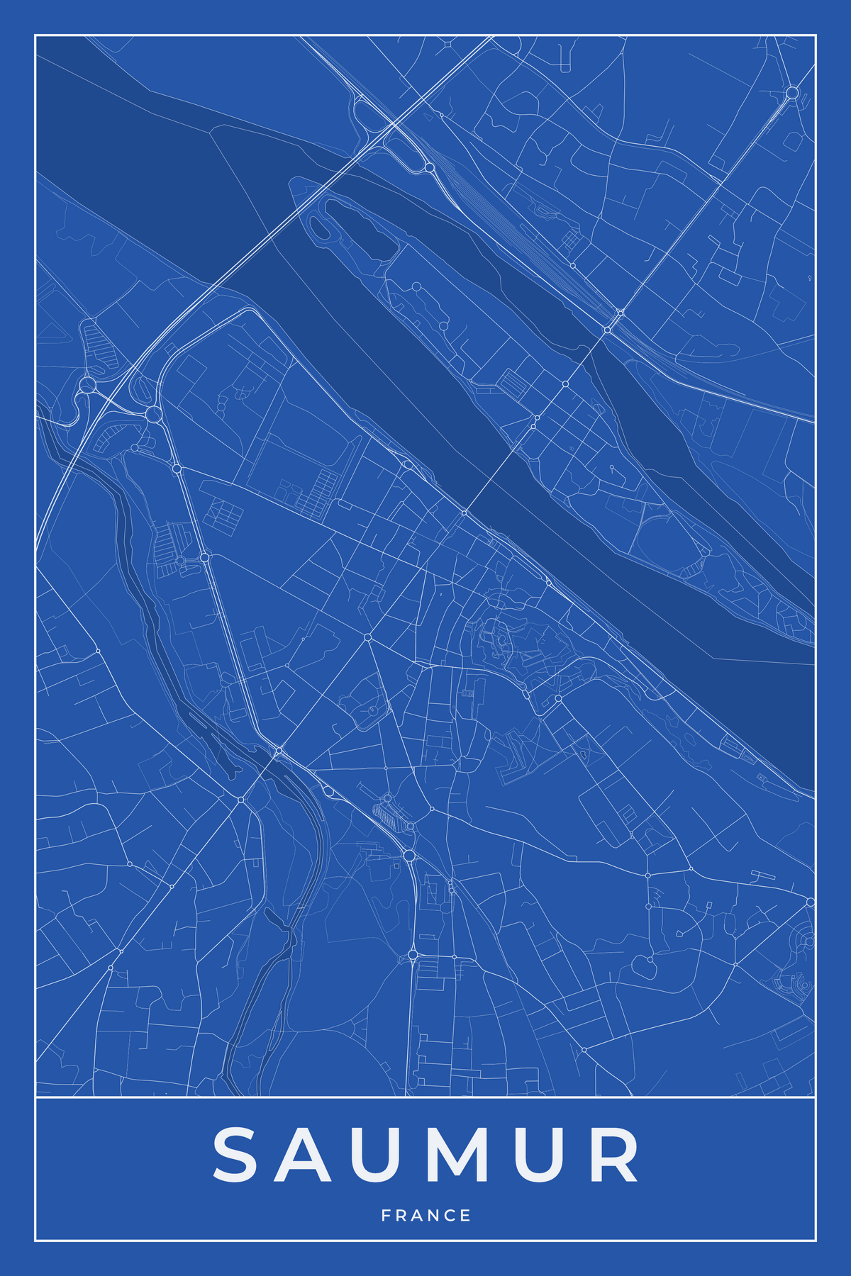 Carte de Saumur bleue - Affiche personnalisée