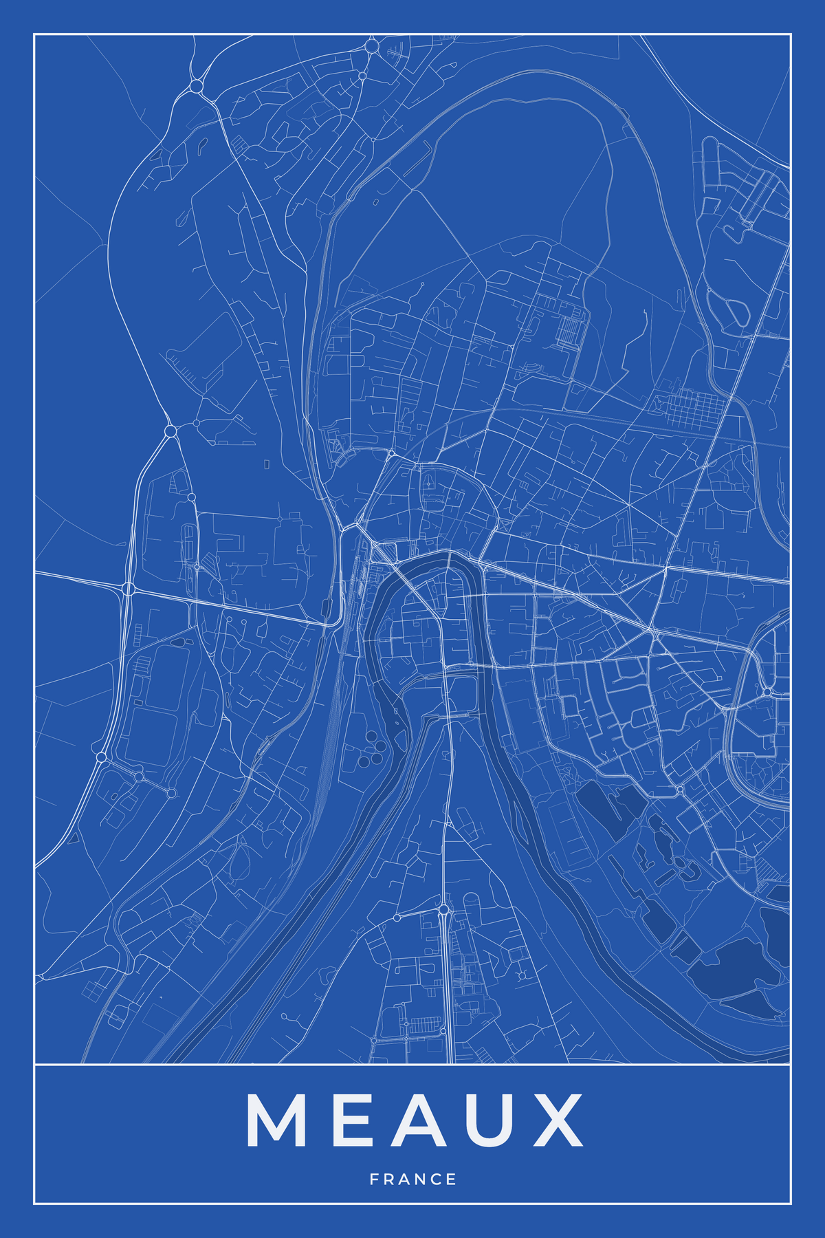 Carte de Meaux bleue - Affiche personnalisée