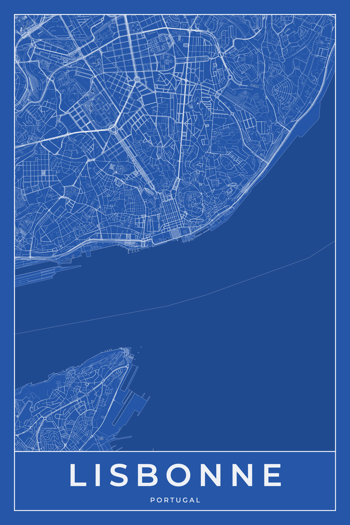 Carte de Lisbonne bleue - Affiche personnalisée