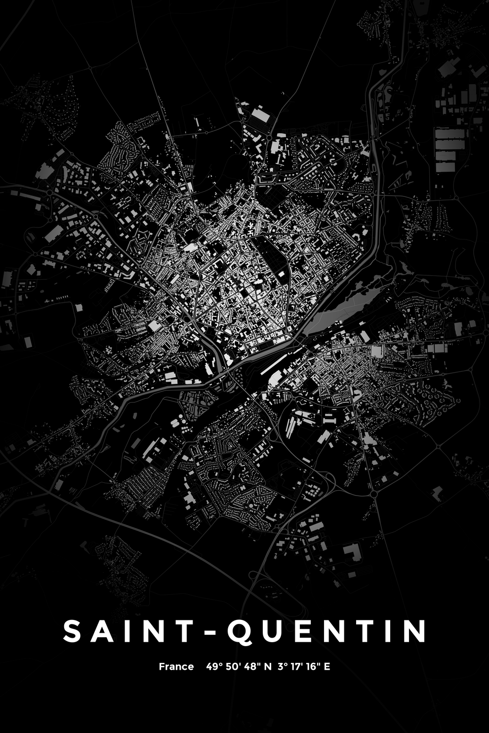 Carte de Saint-Quentin nuit - Affiche personnalisée