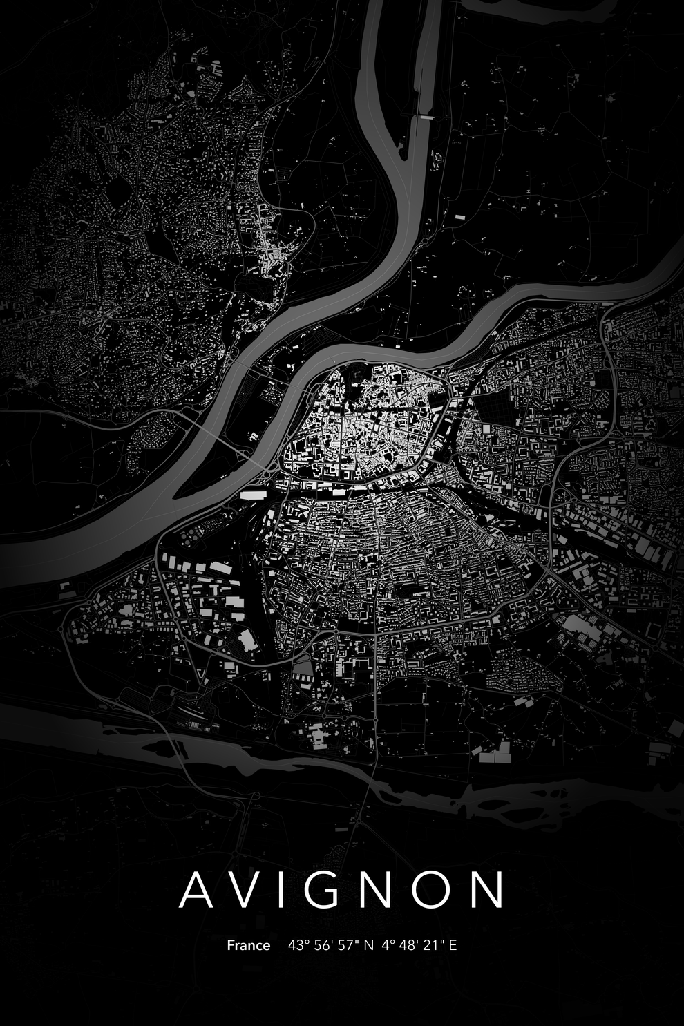 Carte d'Avignon nuit - Affiche personnalisée