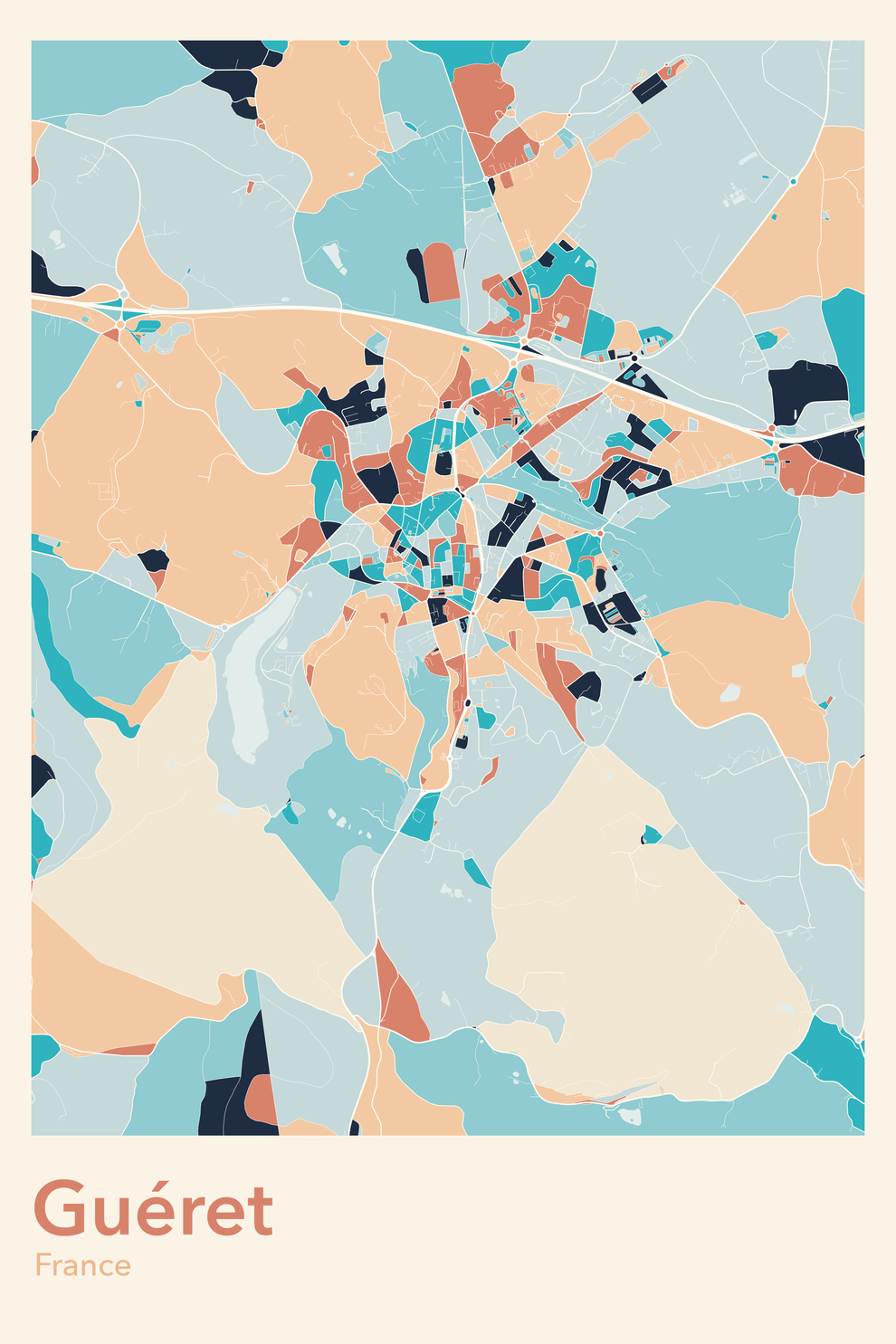 Plan de Guéret coloré - Carte personnalisée