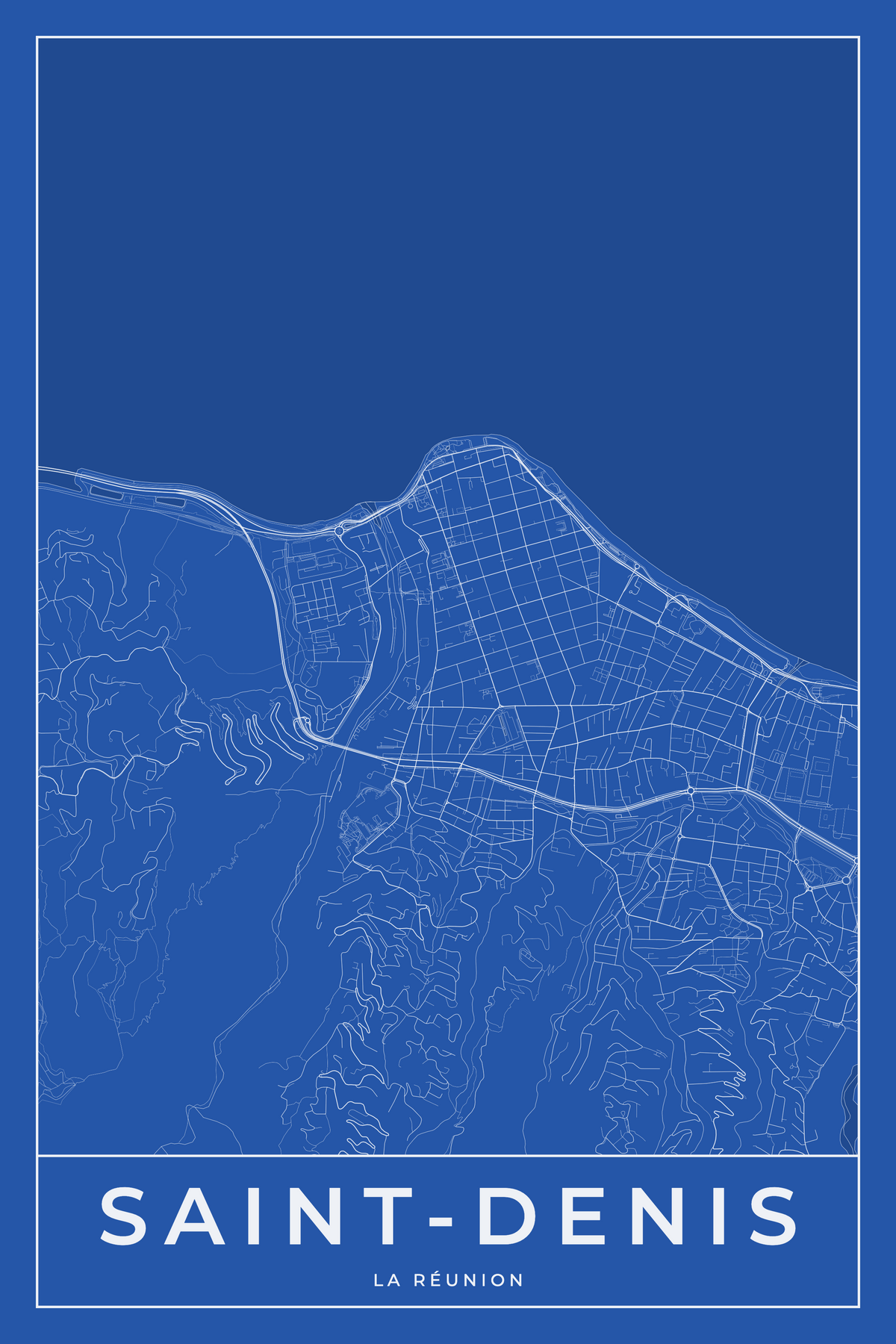 Carte de Saint-Denis bleue - Affiche personnalisée
