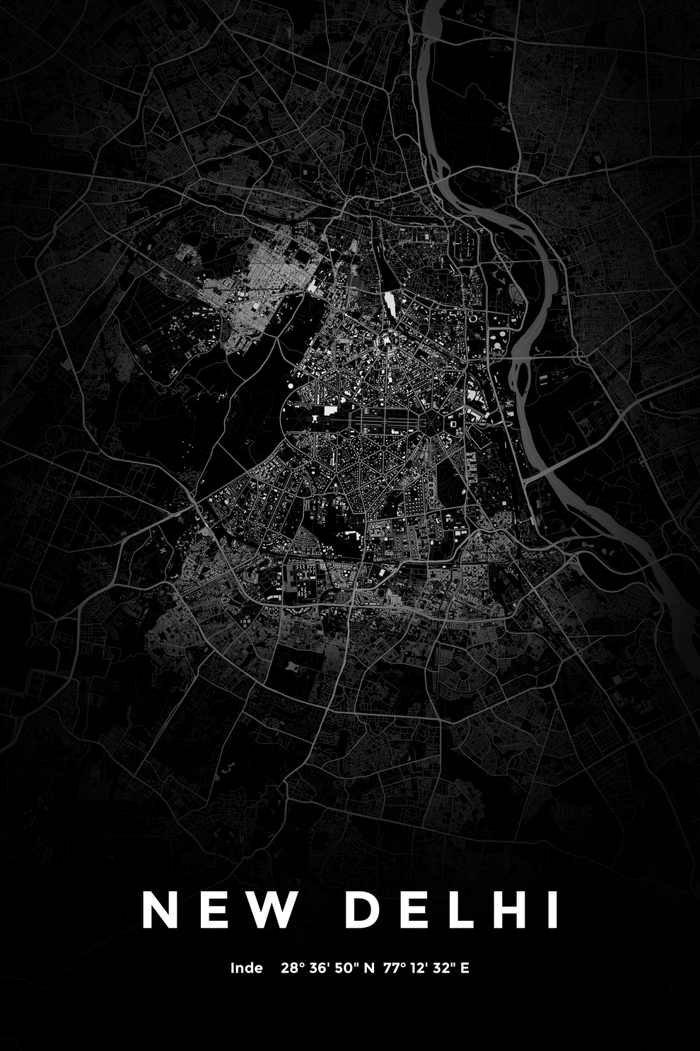 Carte de New Delhi nuit - Affiche personnalisée