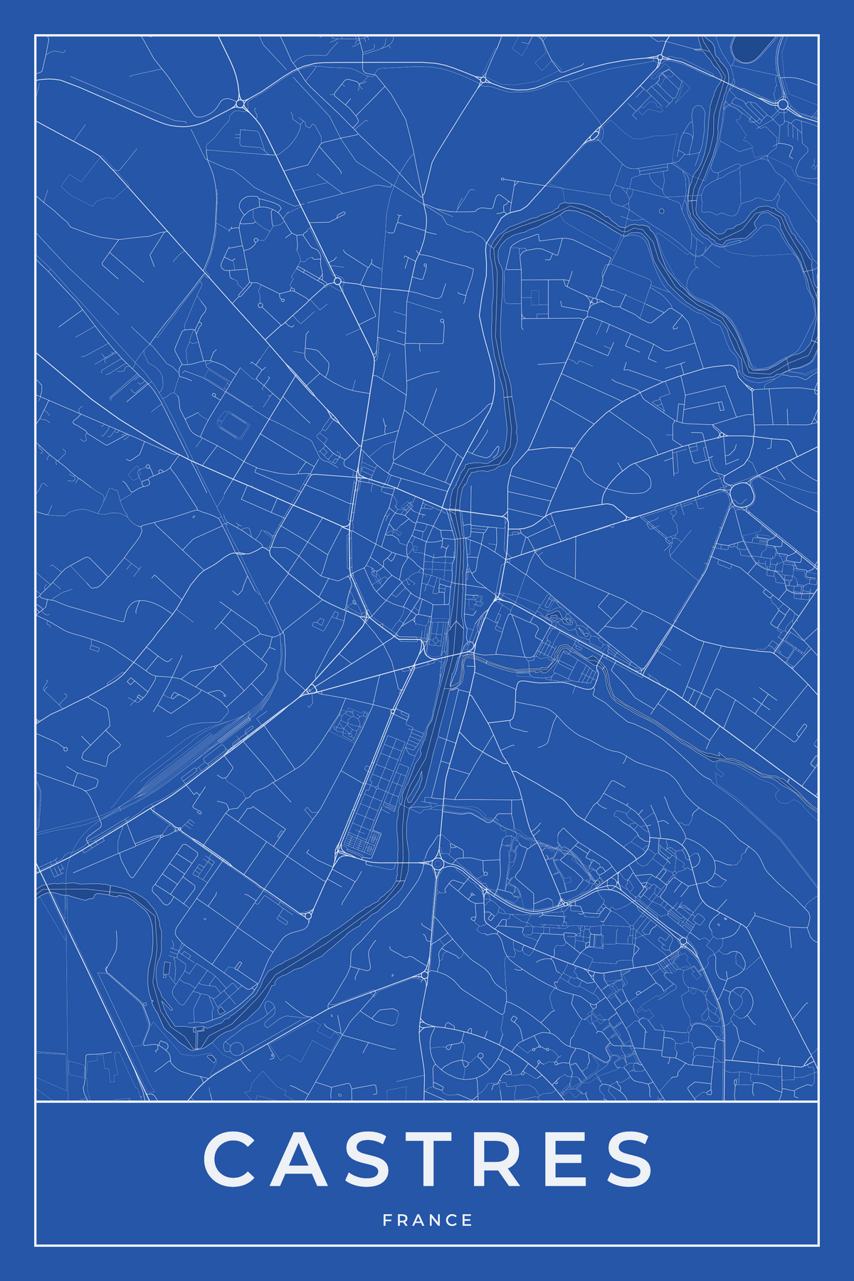 Carte de Castres bleue - Affiche personnalisée