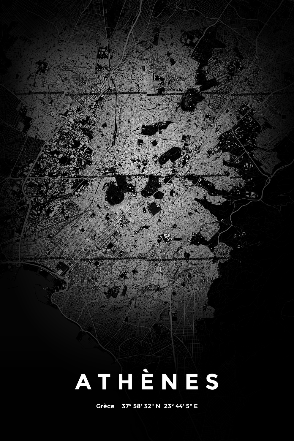 Carte d'Athènes nuit - Affiche personnalisée