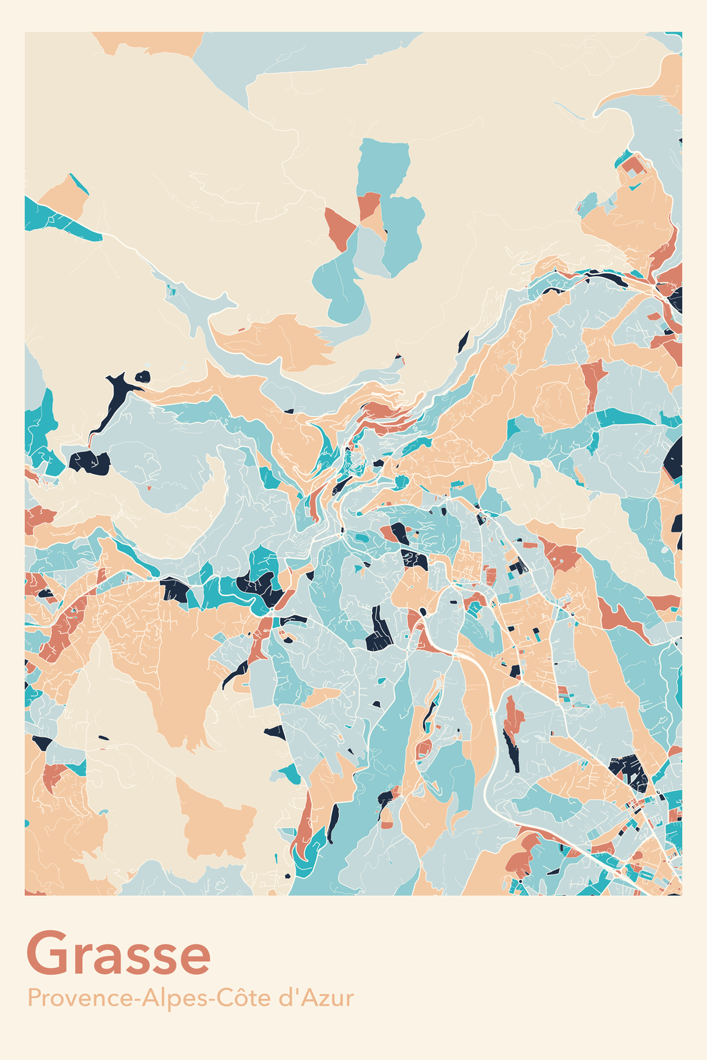 Plan de Grasse coloré - Carte personnalisée