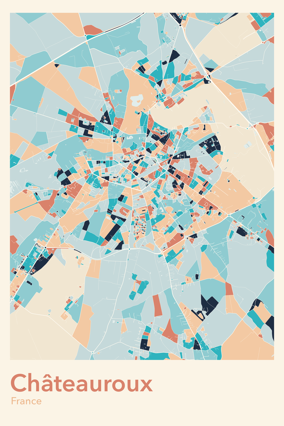 Plan de Châteauroux coloré - Carte personnalisée
