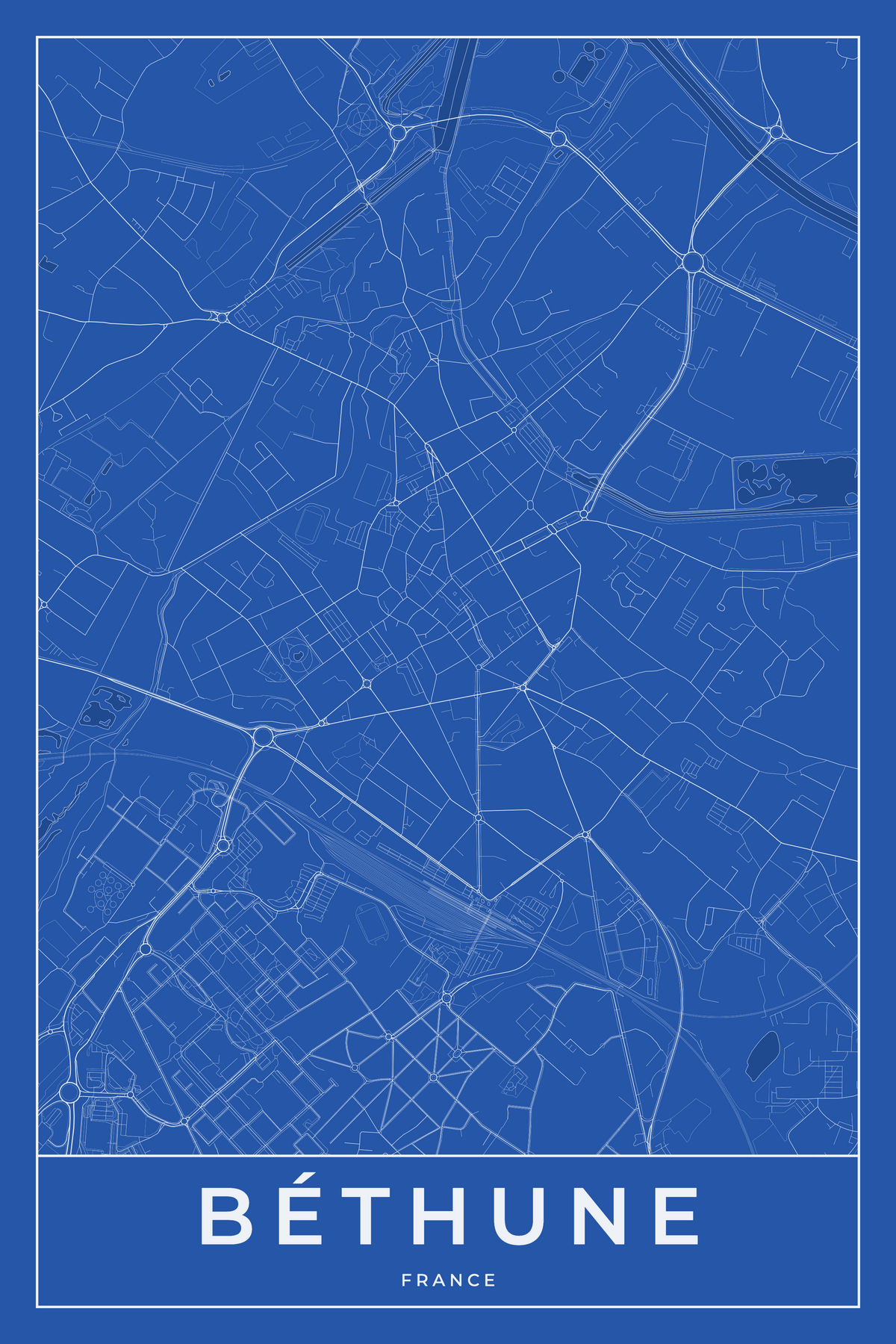 Carte de Béthune bleue - Affiche personnalisée