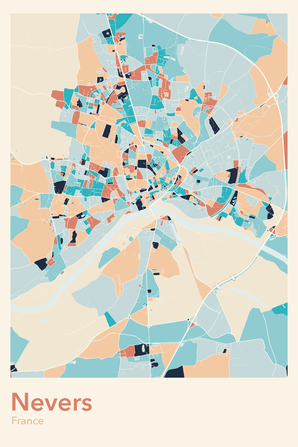 Plan de Nevers coloré - Carte personnalisée