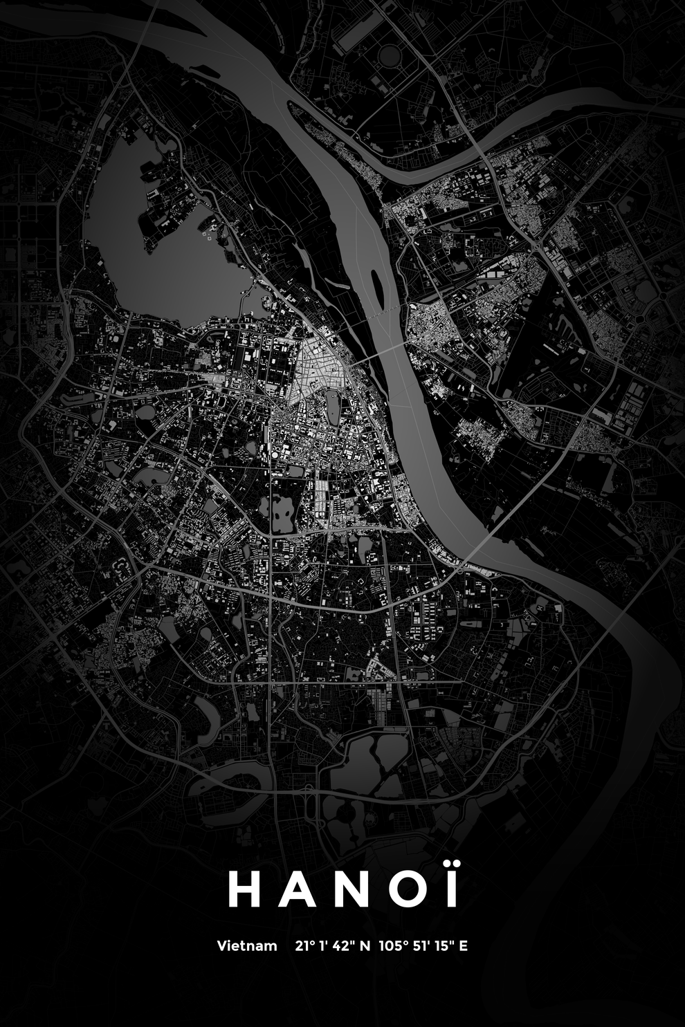 Carte d'Hanoï nuit - Affiche personnalisée