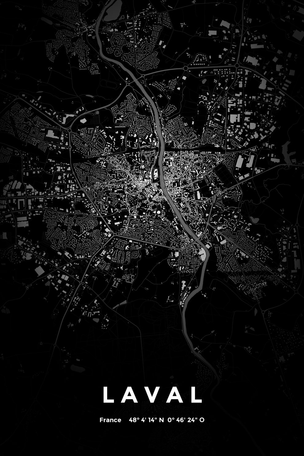 Carte de Laval nuit - Affiche personnalisée