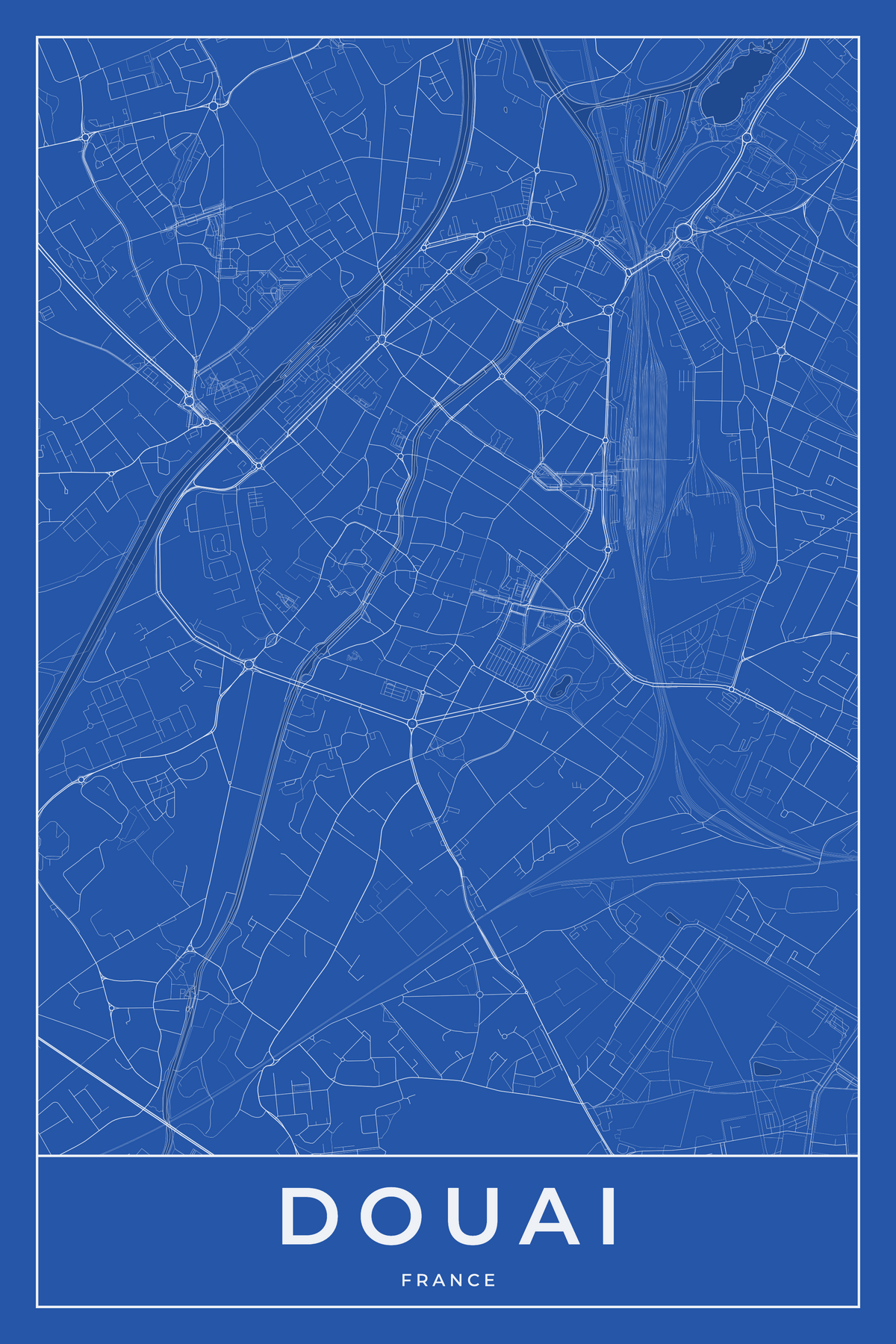 Carte de Douai bleue - Affiche personnalisée