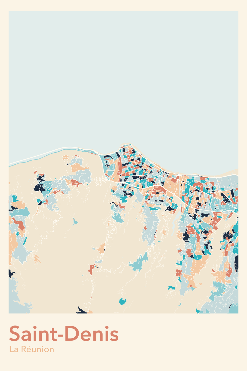 Plan de Saint-Denis coloré - Carte personnalisée