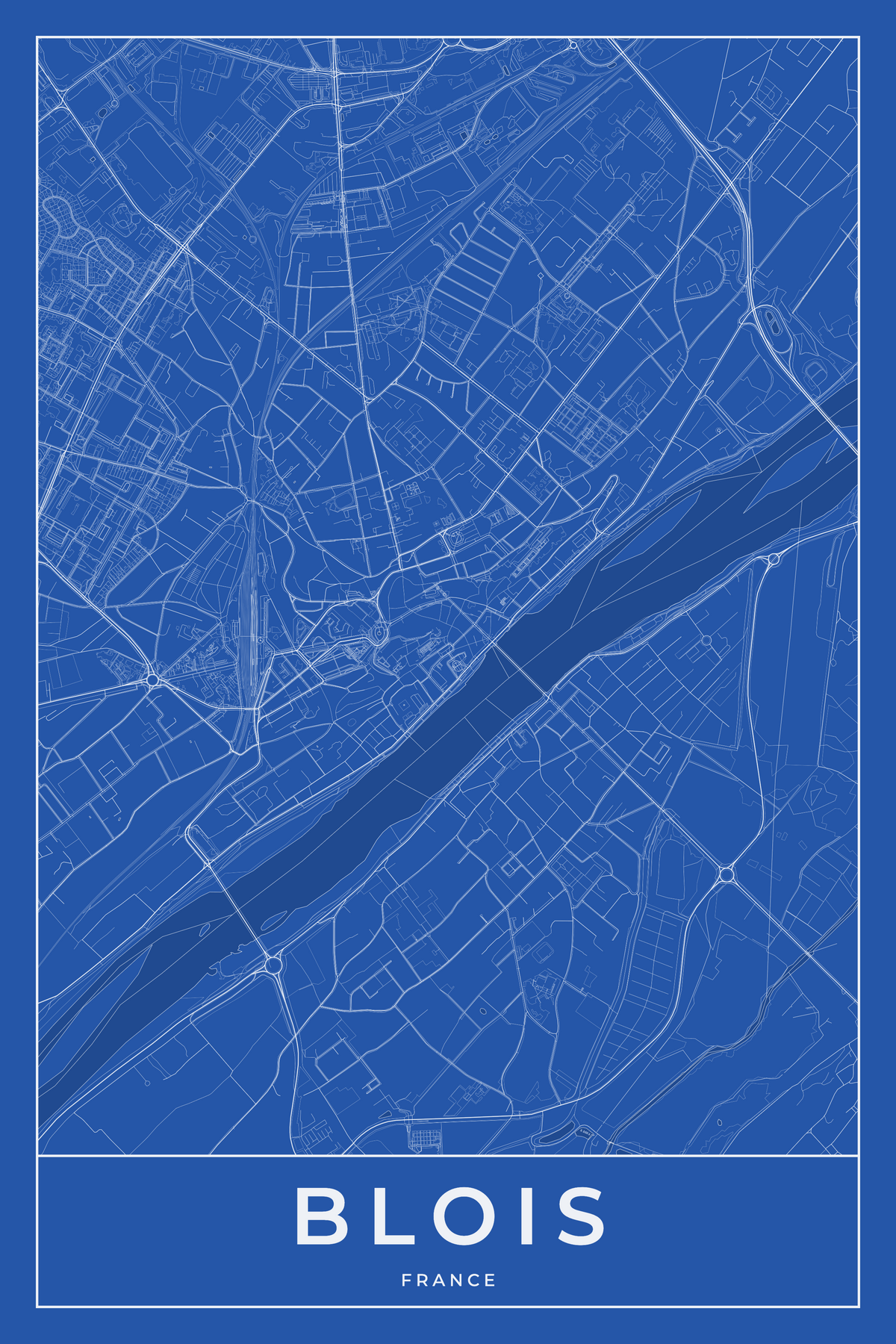 Carte de Blois bleue - Affiche personnalisée