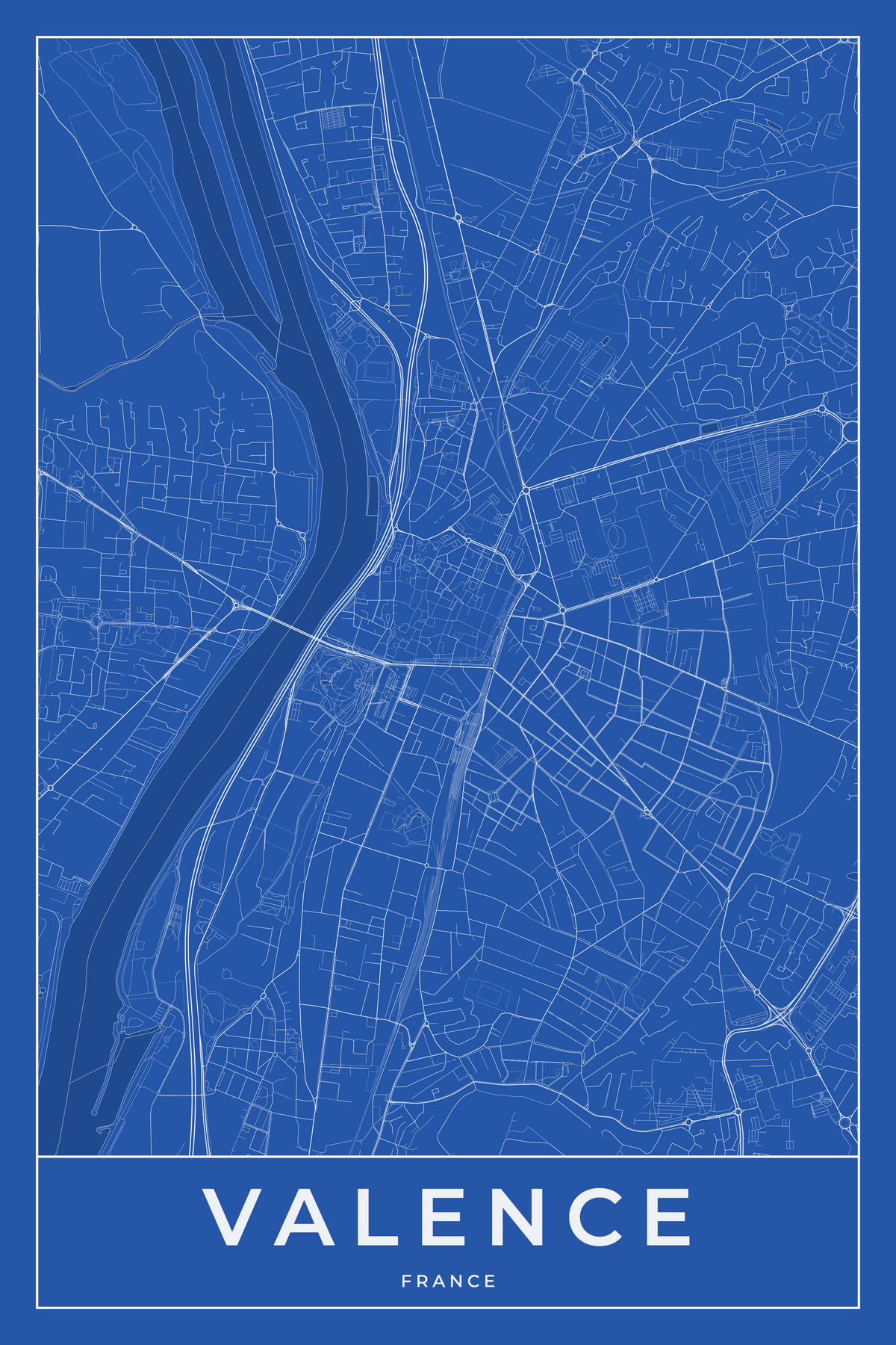 Carte de Valence bleue - Affiche personnalisée