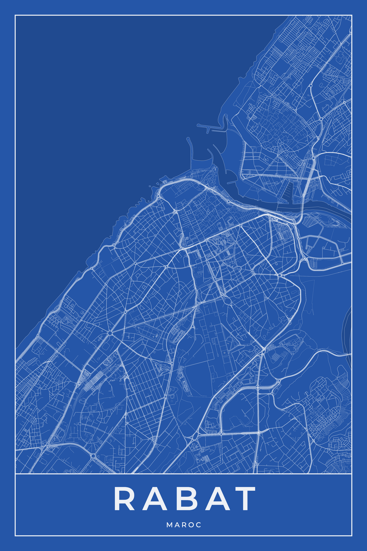 Carte de Rabat bleue - Affiche personnalisée