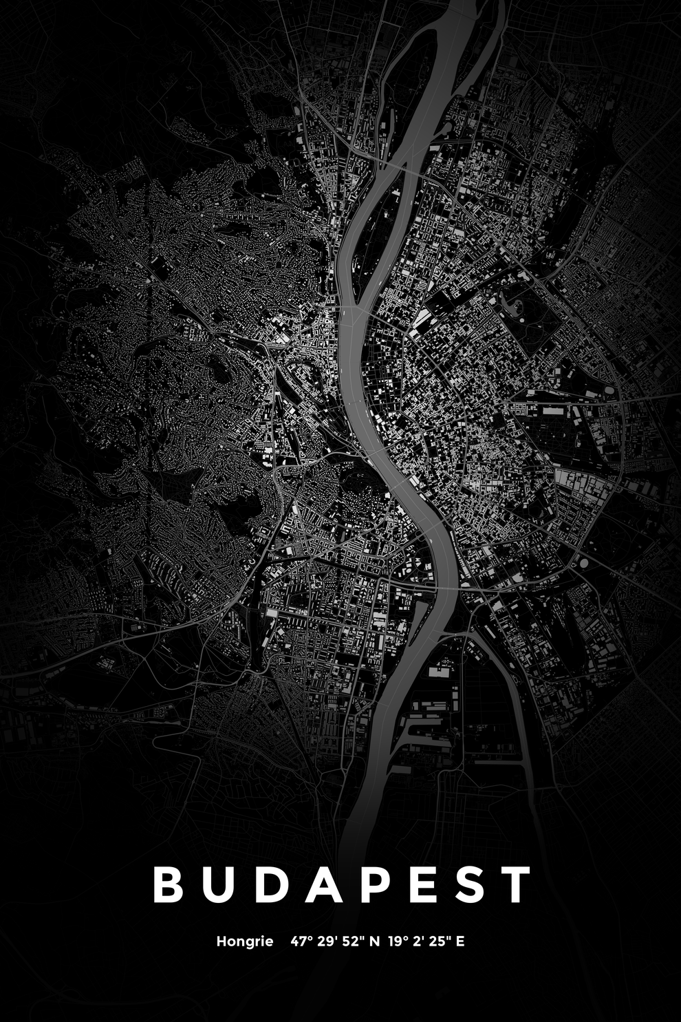 Carte de Budapest nuit - Affiche personnalisée