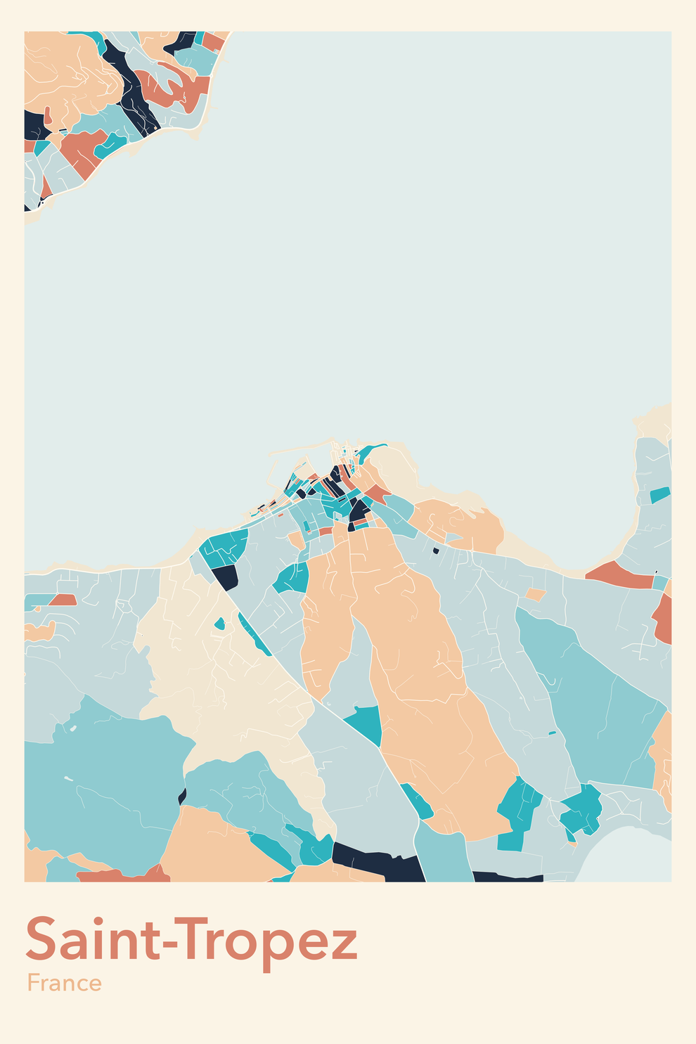 Plan de Saint-Tropez coloré - Carte personnalisée