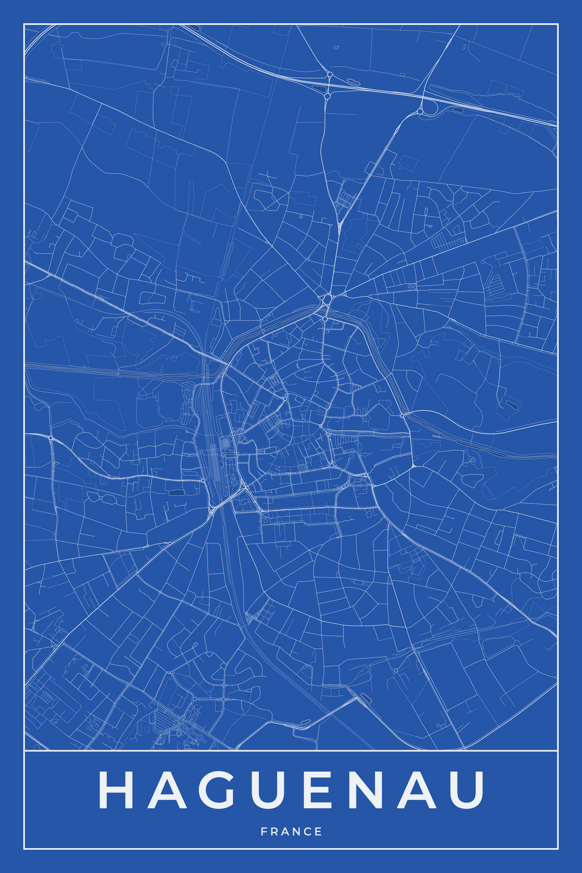 Carte d'Haguenau bleue - Affiche personnalisée