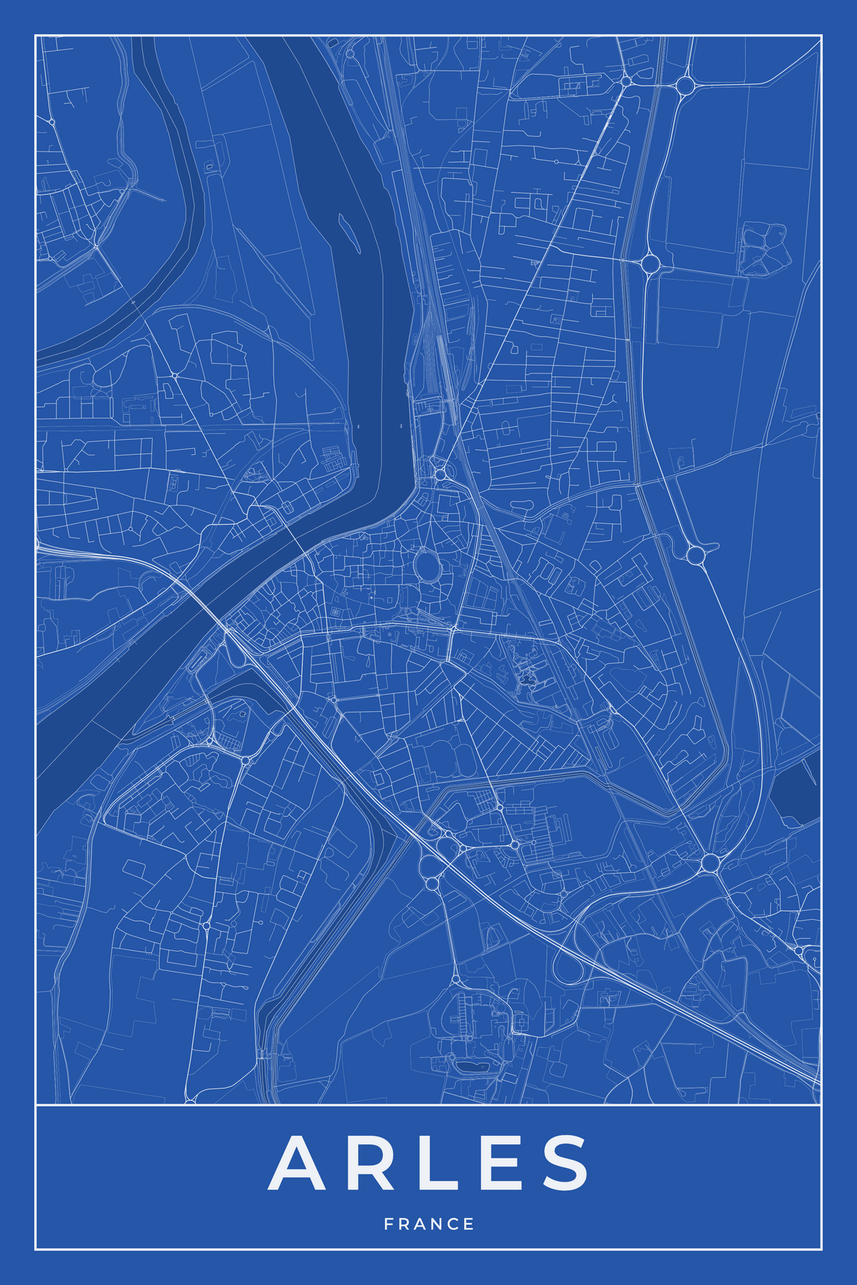 Carte d'Arles bleue - Affiche personnalisée