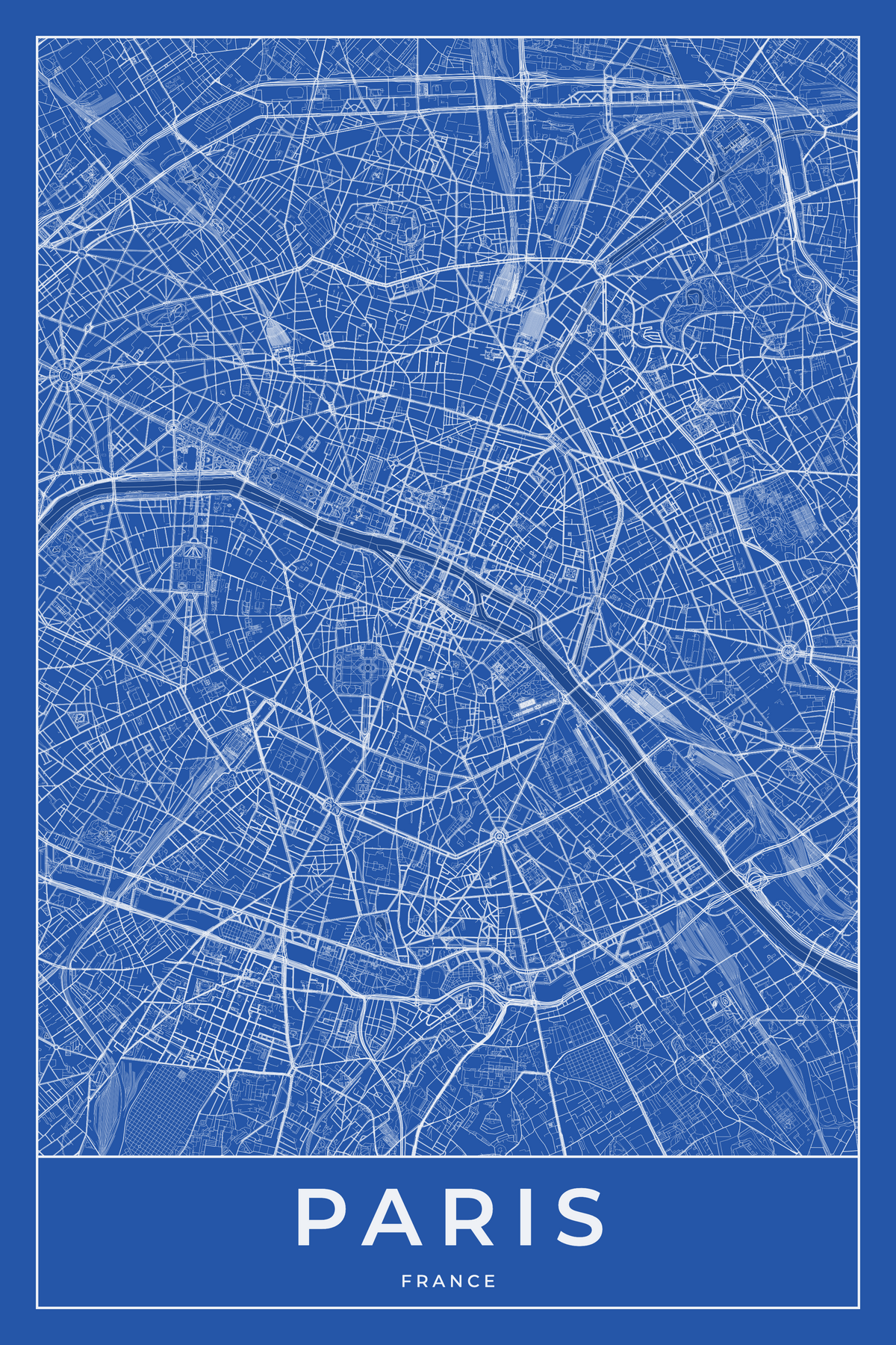 Carte de Paris bleue - Affiche personnalisée