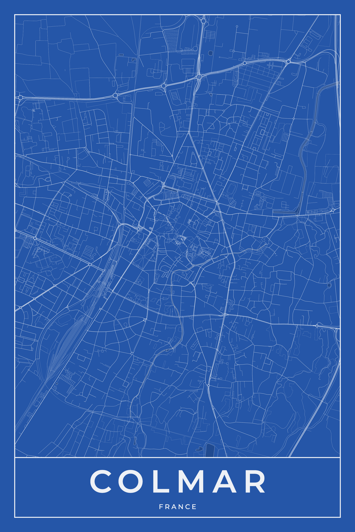 Carte de Colmar bleue - Affiche personnalisée