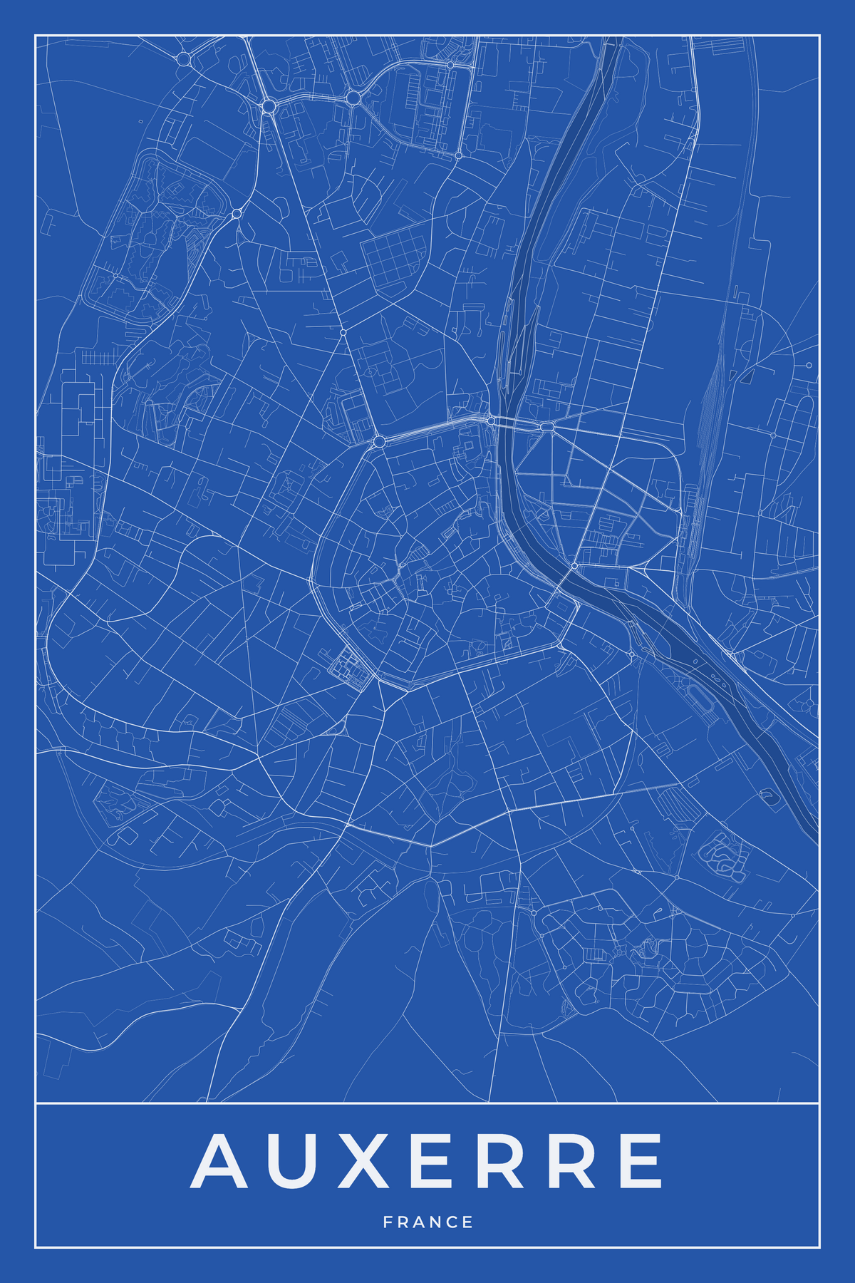 Carte d'Auxerre bleue - Affiche personnalisée